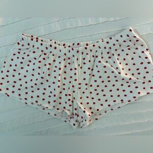 White & Red Strawberry Print Women's Cotton Sleep Shorts